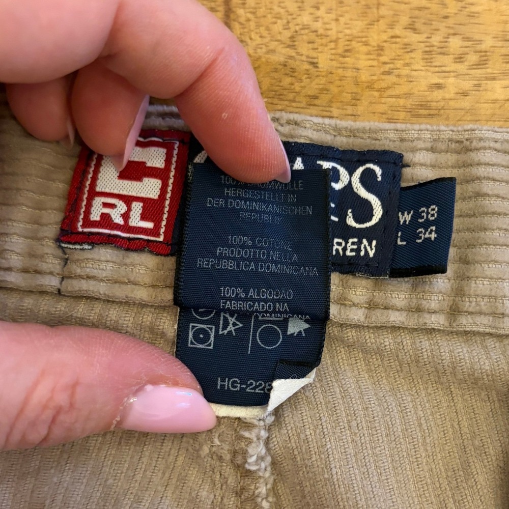 Vintage Chaps Ralph Lauren Corduroy Pleated Pants 38x34 Cuffed Baggy Tan 90s - Picture 7 of 14